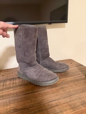 Uggs Classic Tall Grey Suede Shearling Boots